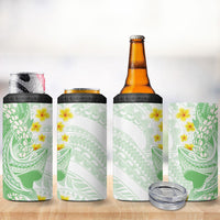 Green Hawaii Shark Tattoo 4 in 1 Can Cooler Tumbler Puakenikeni Lei Plumeria Polynesian Pattern LT14 - Polynesian Pride