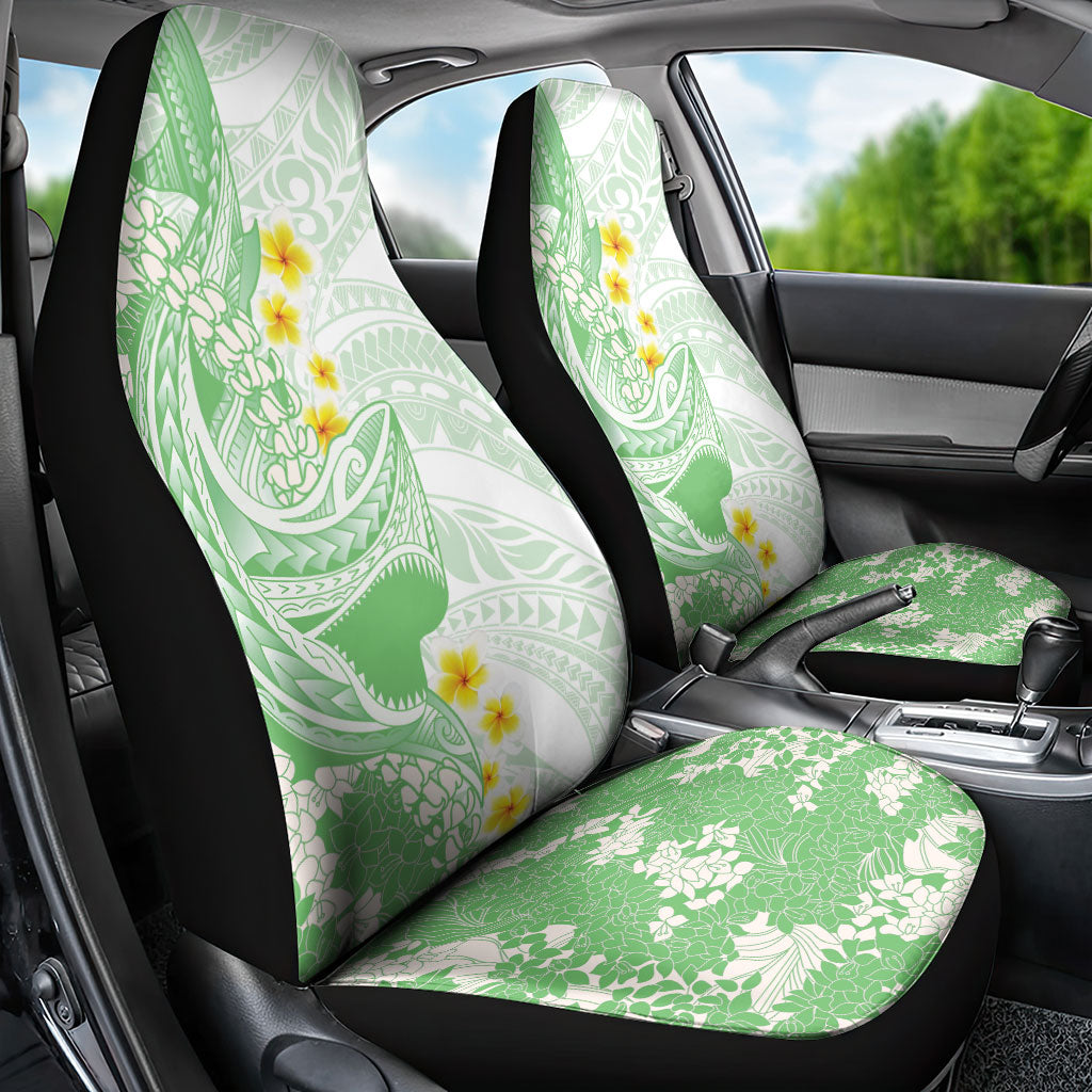 Green Hawaii Shark Tattoo Car Seat Cover Puakenikeni Lei Plumeria Polynesian Pattern LT14 - Polynesian Pride
