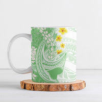 Green Hawaii Shark Tattoo Ceramic Mug Puakenikeni Lei Plumeria Polynesian Pattern