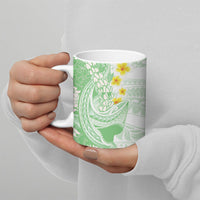 Green Hawaii Shark Tattoo Ceramic Mug Puakenikeni Lei Plumeria Polynesian Pattern