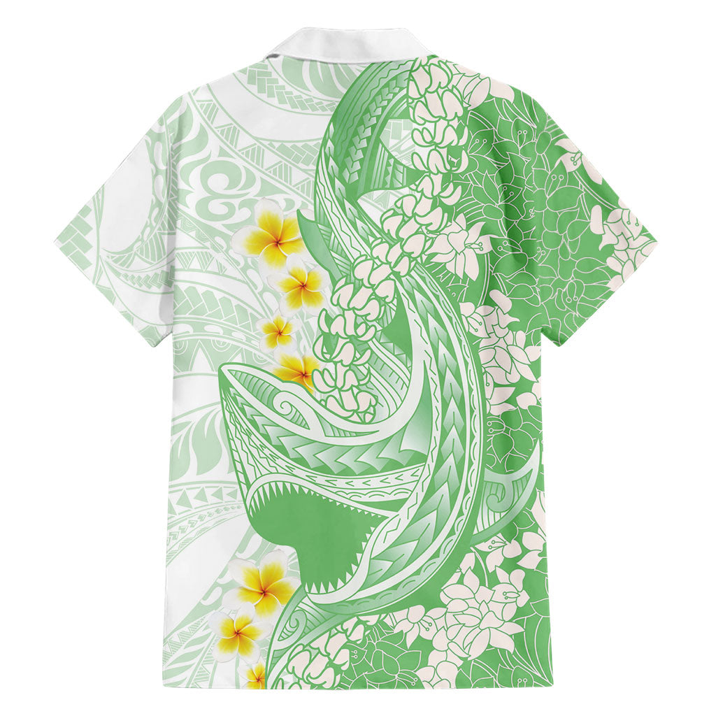 Green Hawaii Shark Tattoo Family Matching Off Shoulder Maxi Dress and Hawaiian Shirt Puakenikeni Lei Plumeria Polynesian Pattern LT14 - Polynesian Pride