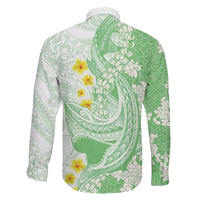 Green Hawaii Shark Tattoo Family Matching Off Shoulder Maxi Dress and Hawaiian Shirt Puakenikeni Lei Plumeria Polynesian Pattern LT14 - Polynesian Pride
