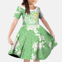 Green Hawaii Shark Tattoo Family Matching Puletasi and Hawaiian Shirt Puakenikeni Lei Plumeria Polynesian Pattern LT14 Daughter's Dress Green - Polynesian Pride