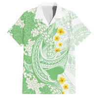 Green Hawaii Shark Tattoo Family Matching Puletasi and Hawaiian Shirt Puakenikeni Lei Plumeria Polynesian Pattern LT14 Dad's Shirt - Short Sleeve Green - Polynesian Pride