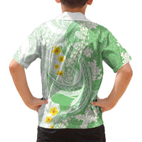 Green Hawaii Shark Tattoo Family Matching Summer Maxi Dress and Hawaiian Shirt Puakenikeni Lei Plumeria Polynesian Pattern LT14 - Polynesian Pride