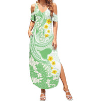 Green Hawaii Shark Tattoo Family Matching Summer Maxi Dress and Hawaiian Shirt Puakenikeni Lei Plumeria Polynesian Pattern LT14 Mom's Dress Green - Polynesian Pride