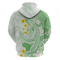 Green Hawaii Shark Tattoo Hoodie Puakenikeni Lei Plumeria Polynesian Pattern