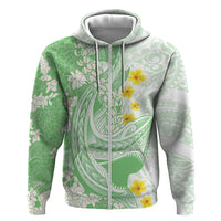 Green Hawaii Shark Tattoo Hoodie Puakenikeni Lei Plumeria Polynesian Pattern