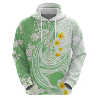 Green Hawaii Shark Tattoo Hoodie Puakenikeni Lei Plumeria Polynesian Pattern