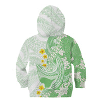 Green Hawaii Shark Tattoo Kid Hoodie Puakenikeni Lei Plumeria Polynesian Pattern