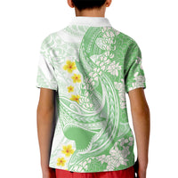 Green Hawaii Shark Tattoo Kid Polo Shirt Puakenikeni Lei Plumeria Polynesian Pattern
