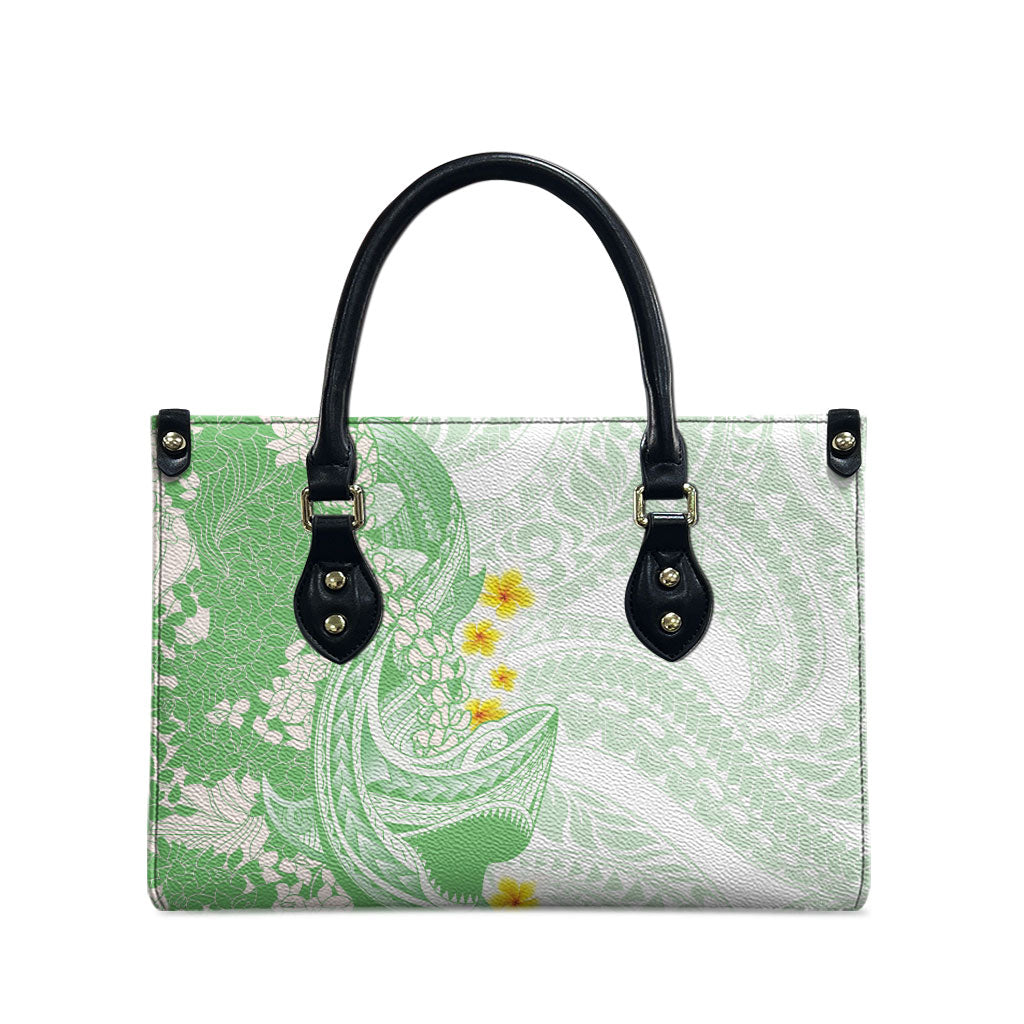 Green Hawaii Shark Tattoo Leather Bag Puakenikeni Lei Plumeria Polynesian Pattern