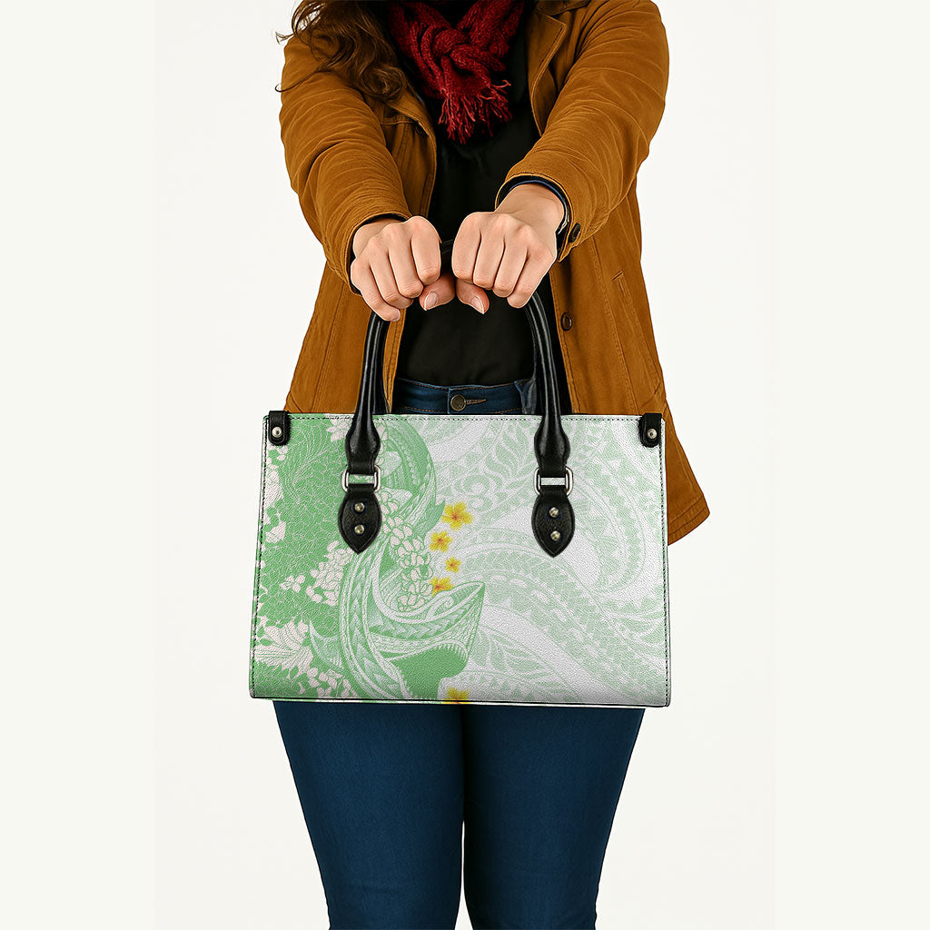 Green Hawaii Shark Tattoo Leather Bag Puakenikeni Lei Plumeria Polynesian Pattern
