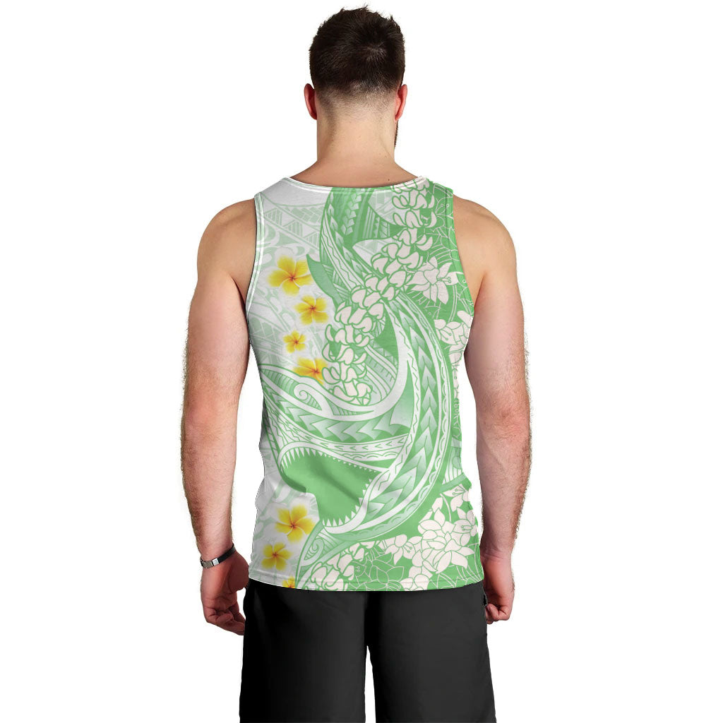 Green Hawaii Shark Tattoo Men Tank Top Puakenikeni Lei Plumeria Polynesian Pattern LT14 - Polynesian Pride