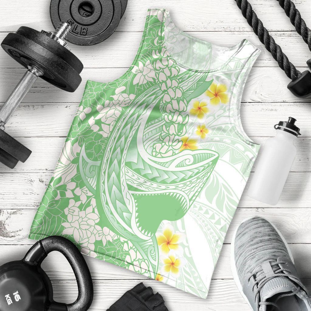 Green Hawaii Shark Tattoo Men Tank Top Puakenikeni Lei Plumeria Polynesian Pattern LT14 - Polynesian Pride