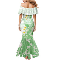 Green Hawaii Shark Tattoo Mermaid Dress Puakenikeni Lei Plumeria Polynesian Pattern