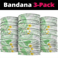 Green Hawaii Shark Tattoo Neck Gaiter Puakenikeni Lei Plumeria Polynesian Pattern
