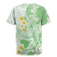 Green Hawaii Shark Tattoo Rugby Jersey Puakenikeni Lei Plumeria Polynesian Pattern LT14 - Polynesian Pride