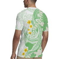 Green Hawaii Shark Tattoo Rugby Jersey Puakenikeni Lei Plumeria Polynesian Pattern LT14 - Polynesian Pride