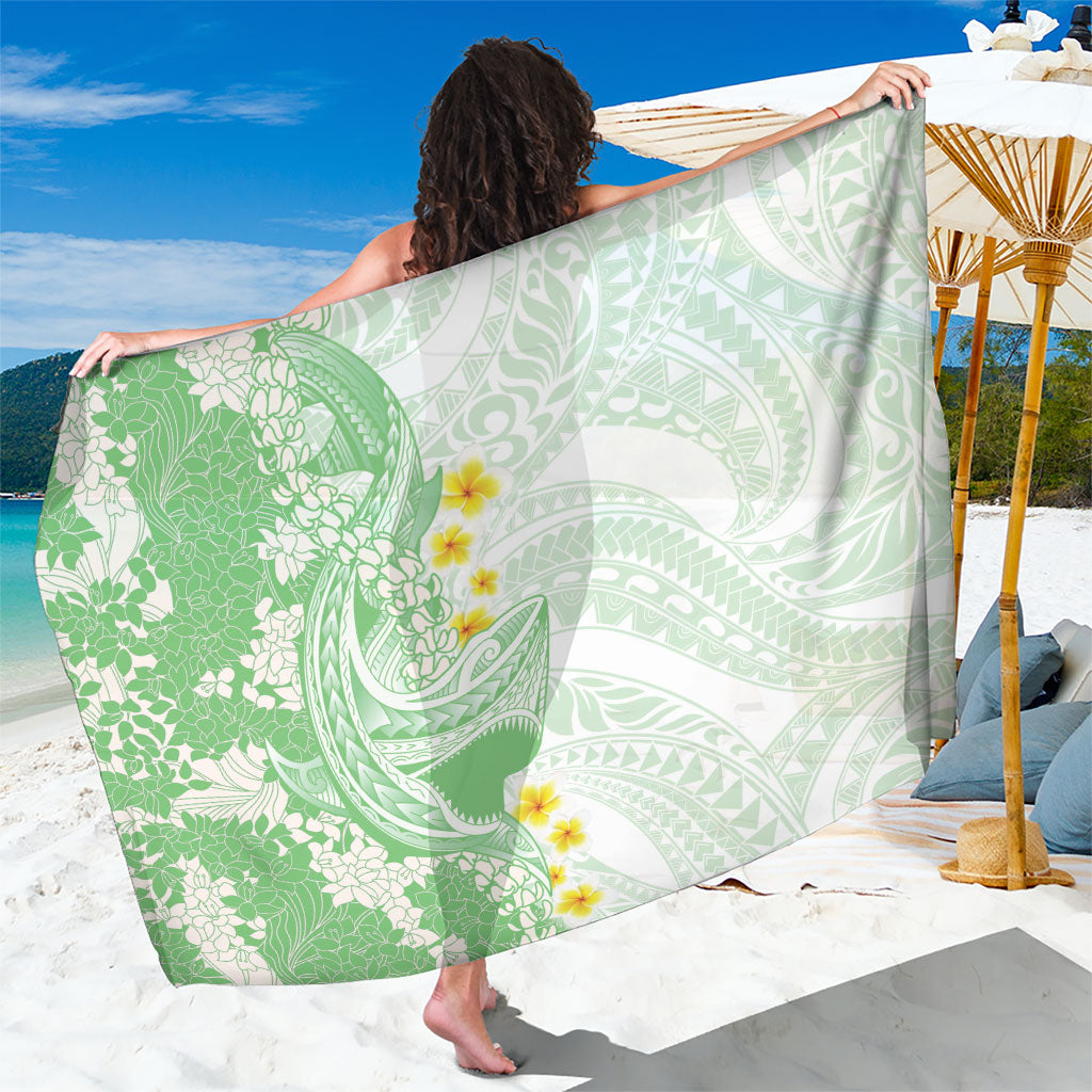 Green Hawaii Shark Tattoo Sarong Puakenikeni Lei Plumeria Polynesian Pattern