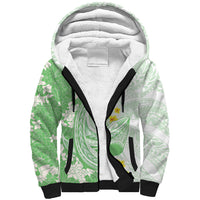 Green Hawaii Shark Tattoo Sherpa Hoodie Puakenikeni Lei Plumeria Polynesian Pattern LT14 Unisex Green - Polynesian Pride