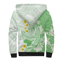 Green Hawaii Shark Tattoo Sherpa Hoodie Puakenikeni Lei Plumeria Polynesian Pattern LT14 - Polynesian Pride