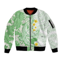 Green Hawaii Shark Tattoo Sleeve Zip Bomber Jacket Puakenikeni Lei Plumeria Polynesian Pattern LT14 Unisex Green - Polynesian Pride
