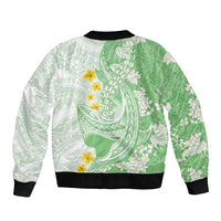 Green Hawaii Shark Tattoo Sleeve Zip Bomber Jacket Puakenikeni Lei Plumeria Polynesian Pattern LT14 - Polynesian Pride