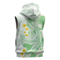 Green Hawaii Shark Tattoo Sleeveless Hoodie Puakenikeni Lei Plumeria Polynesian Pattern