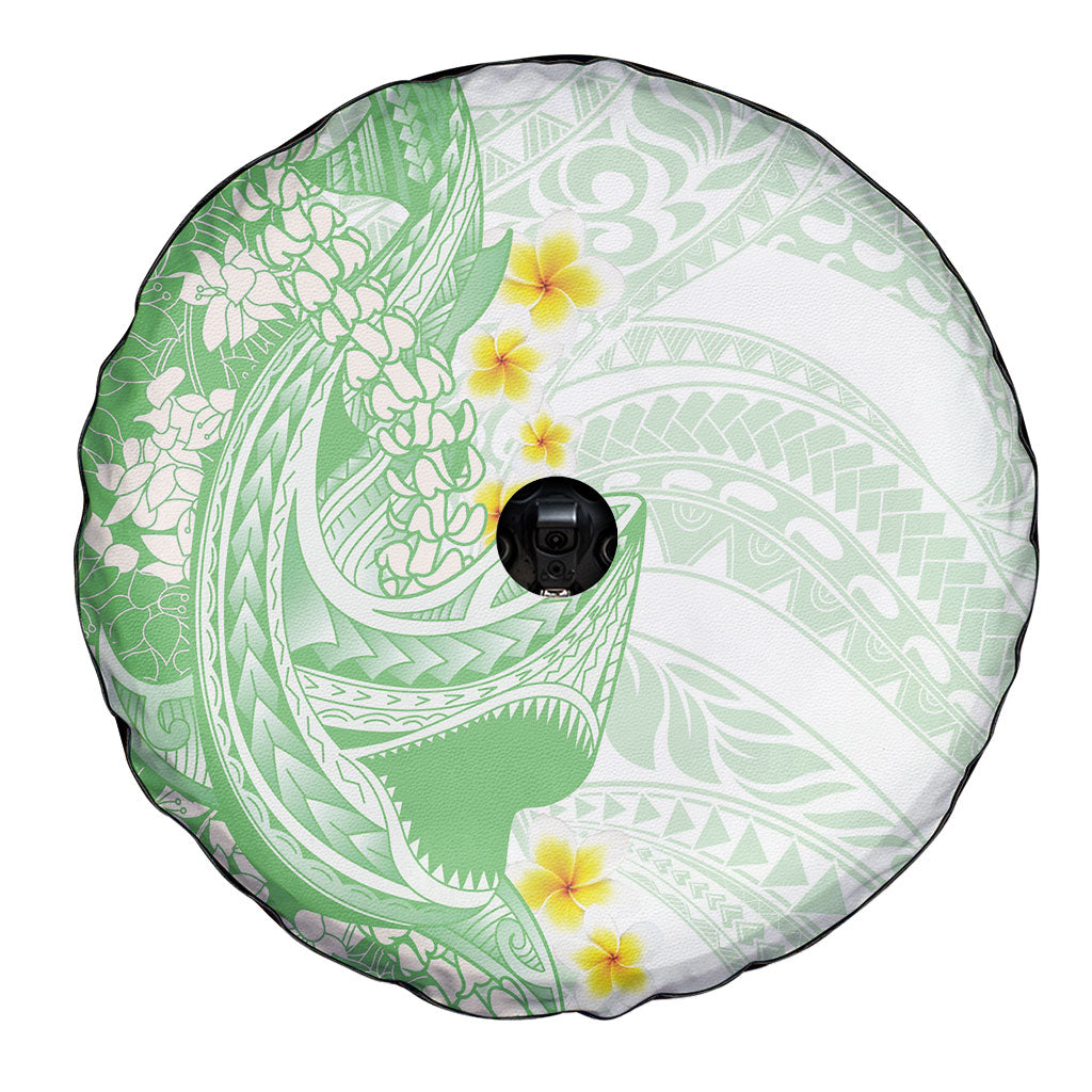 Green Hawaii Shark Tattoo Spare Tire Cover Puakenikeni Lei Plumeria Polynesian Pattern