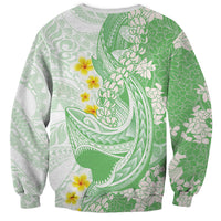 Green Hawaii Shark Tattoo Sweatshirt Puakenikeni Lei Plumeria Polynesian Pattern LT14 - Polynesian Pride