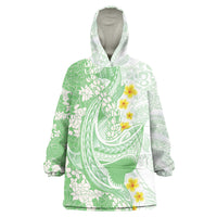 Green Hawaii Shark Tattoo Wearable Blanket Hoodie Puakenikeni Lei Plumeria Polynesian Pattern LT14 One Size Green - Polynesian Pride