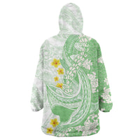 Green Hawaii Shark Tattoo Wearable Blanket Hoodie Puakenikeni Lei Plumeria Polynesian Pattern LT14 - Polynesian Pride