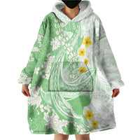 Green Hawaii Shark Tattoo Wearable Blanket Hoodie Puakenikeni Lei Plumeria Polynesian Pattern LT14 - Polynesian Pride