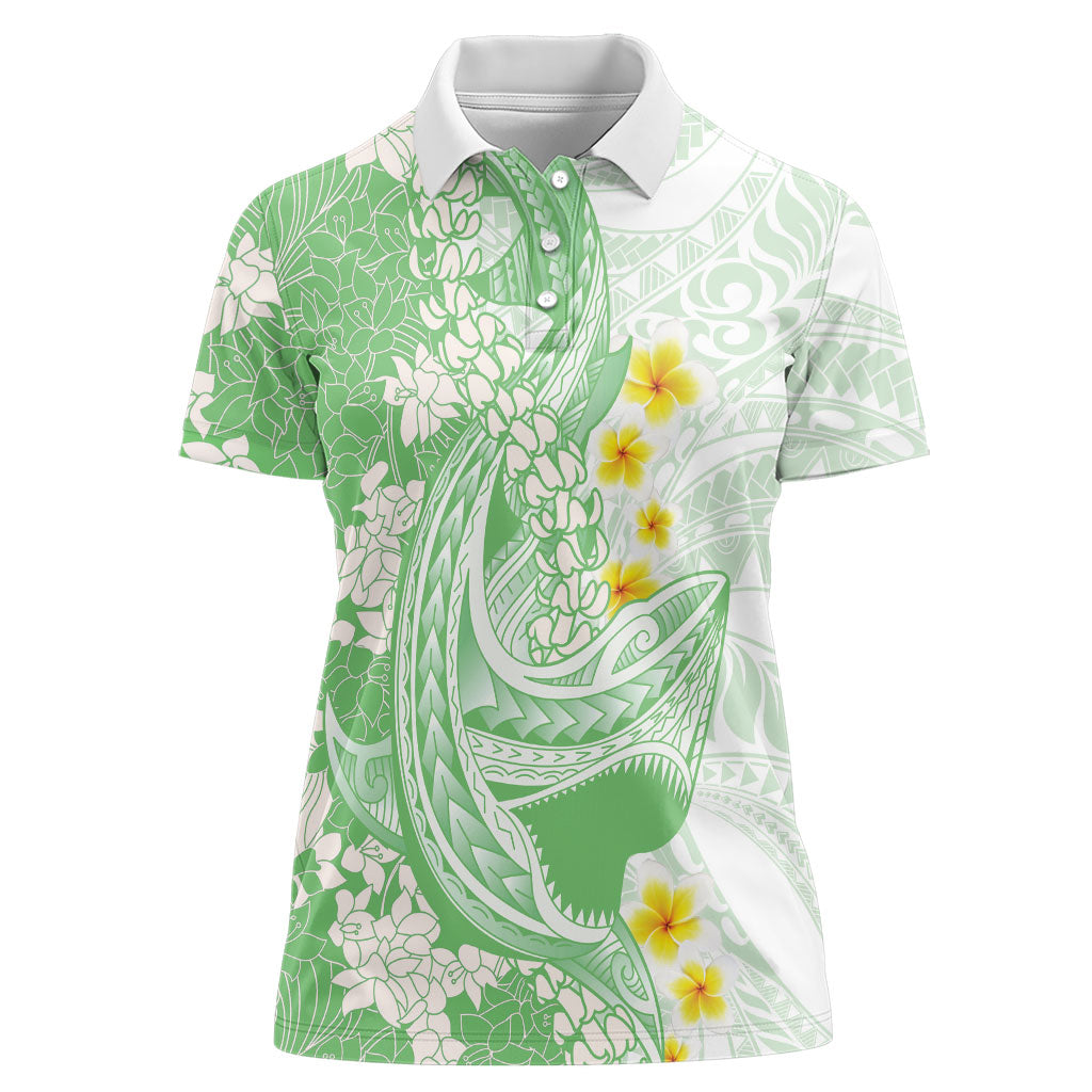 Green Hawaii Shark Tattoo Women Polo Shirt Puakenikeni Lei Plumeria Polynesian Pattern LT14 Female Green - Polynesian Pride
