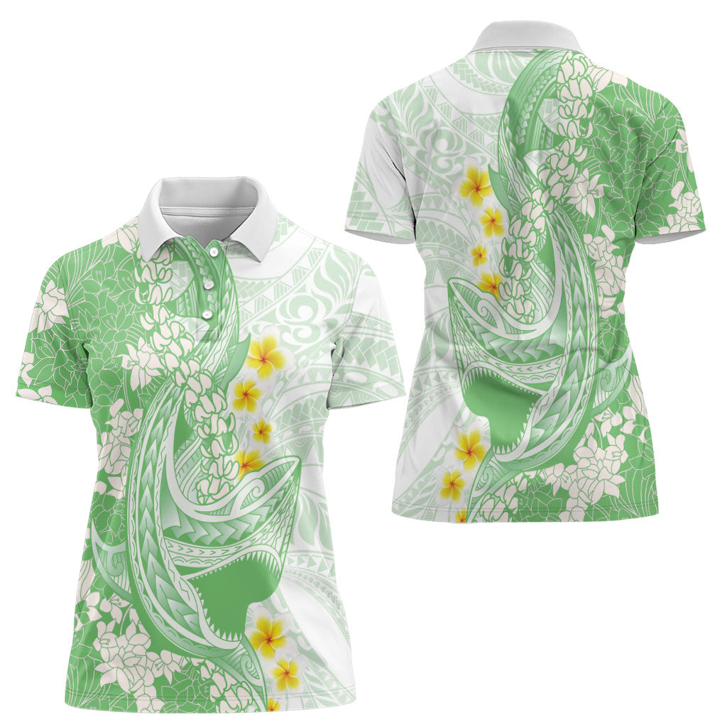 Green Hawaii Shark Tattoo Women Polo Shirt Puakenikeni Lei Plumeria Polynesian Pattern LT14 - Polynesian Pride