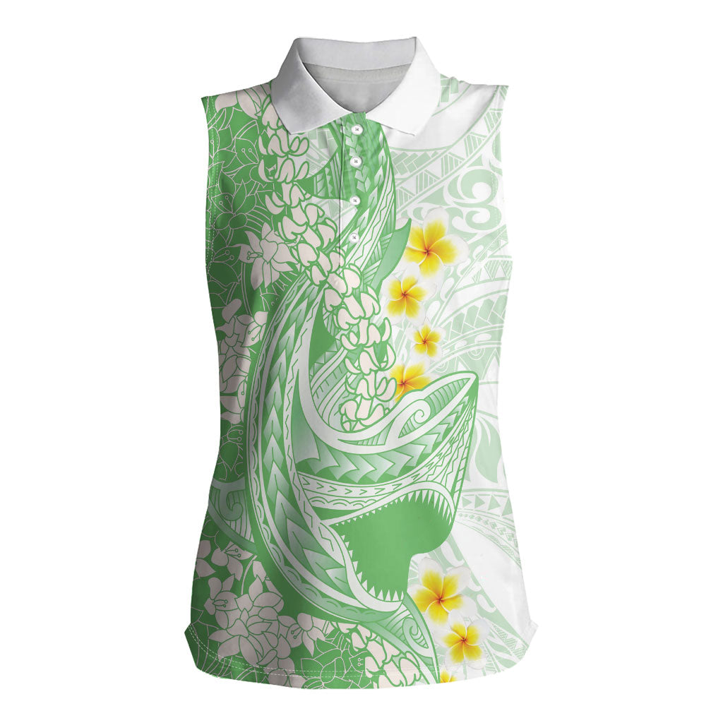 Green Hawaii Shark Tattoo Women Sleeveless Polo Shirt Puakenikeni Lei Plumeria Polynesian Pattern LT14 Female Green - Polynesian Pride
