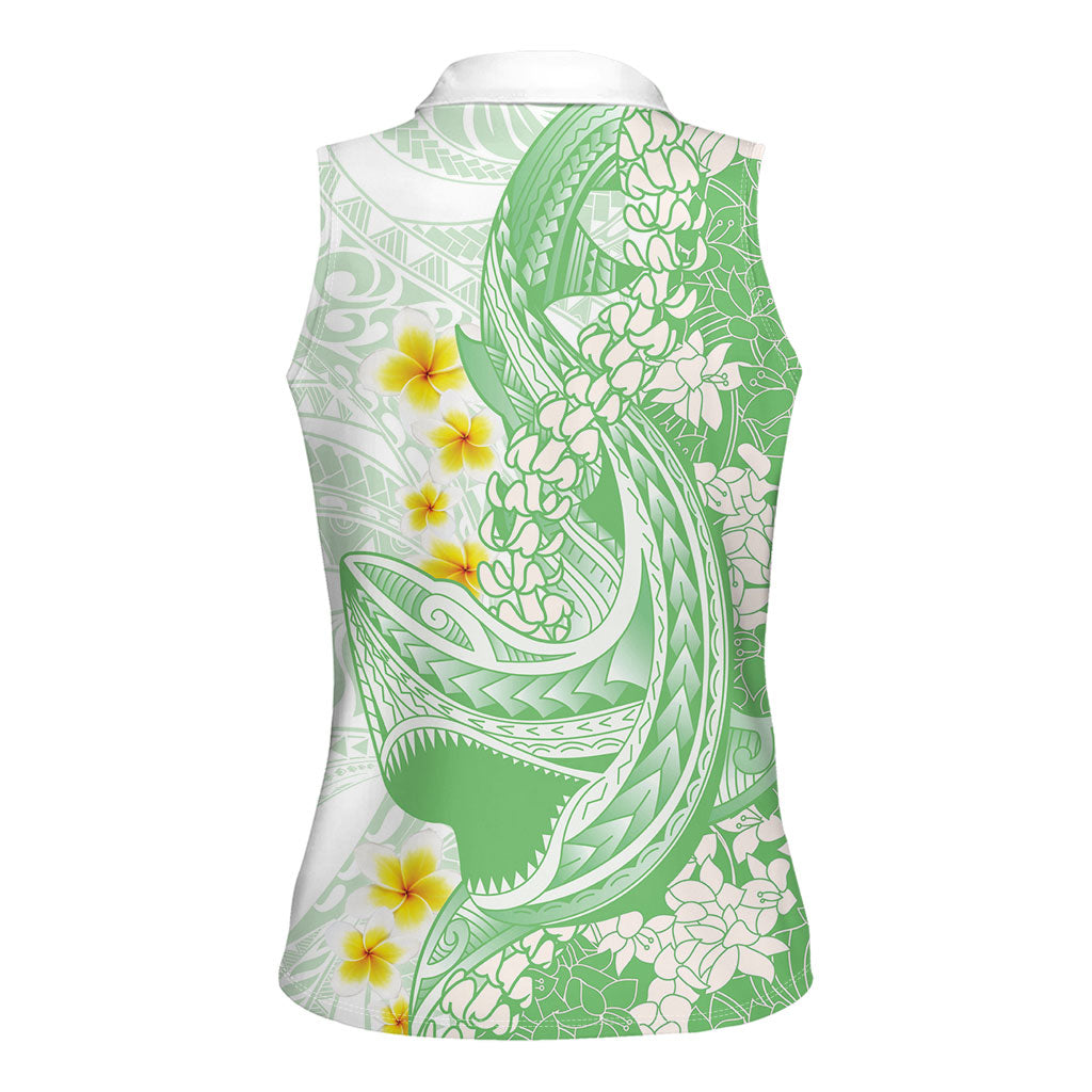 Green Hawaii Shark Tattoo Women Sleeveless Polo Shirt Puakenikeni Lei Plumeria Polynesian Pattern LT14 - Polynesian Pride