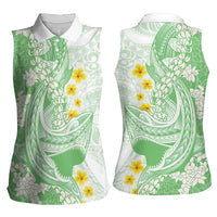 Green Hawaii Shark Tattoo Women Sleeveless Polo Shirt Puakenikeni Lei Plumeria Polynesian Pattern LT14 - Polynesian Pride