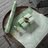 Green Hawaii Shark Tattoo Wrapping Paper Puakenikeni Lei Plumeria Polynesian Pattern