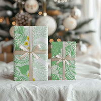Green Hawaii Shark Tattoo Wrapping Paper Puakenikeni Lei Plumeria Polynesian Pattern