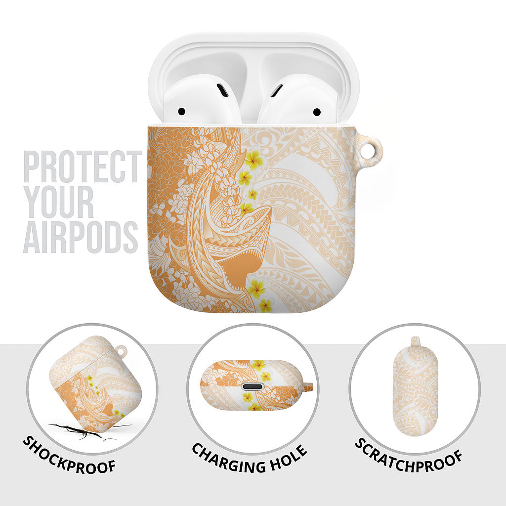 Orange Hawaii Shark Tattoo AirPods Case Puakenikeni Lei Plumeria Polynesian Pattern