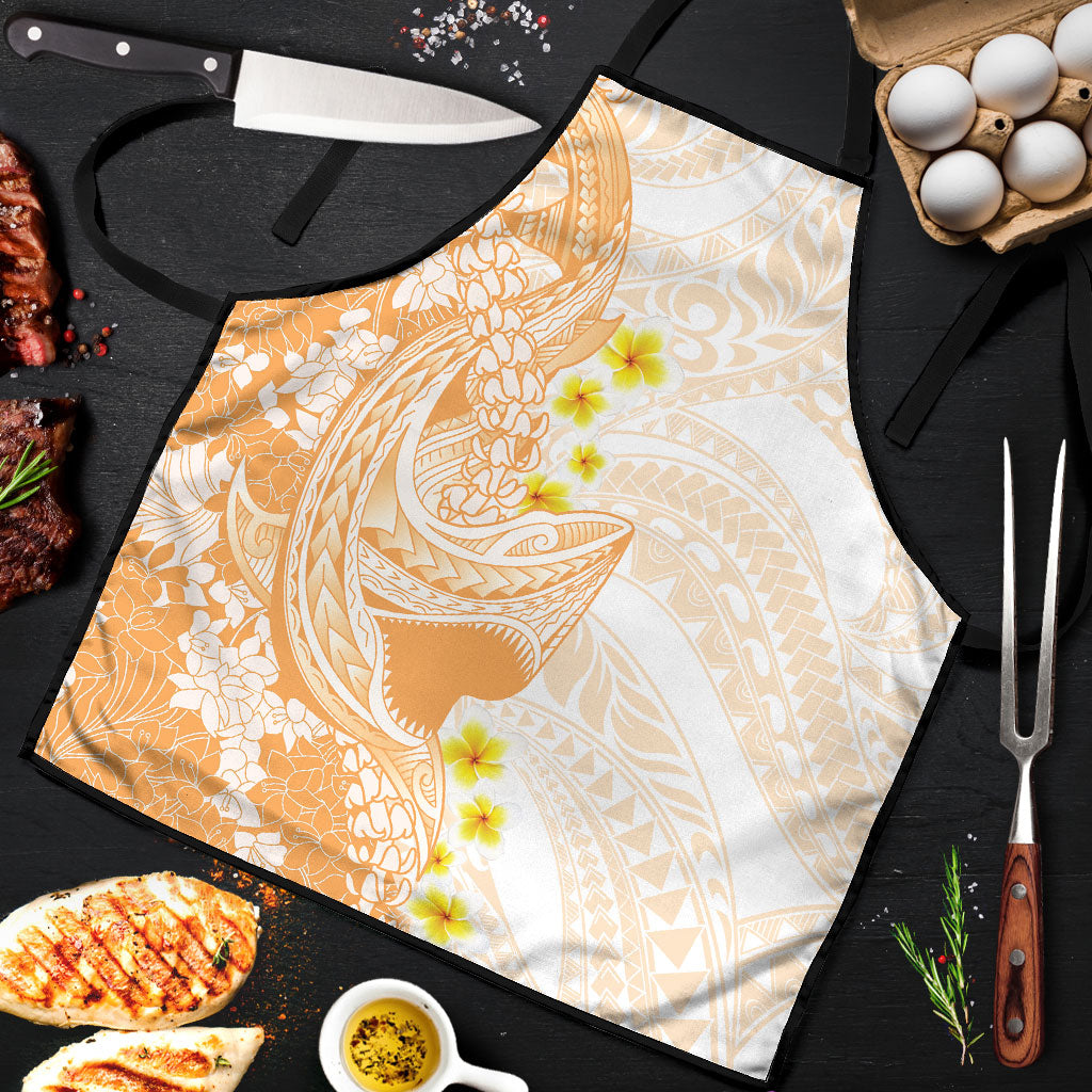 Orange Hawaii Shark Tattoo Apron Puakenikeni Lei Plumeria Polynesian Pattern