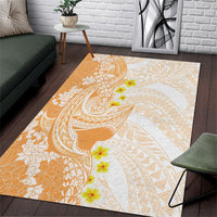 Orange Hawaii Shark Tattoo Area Rug Puakenikeni Lei Plumeria Polynesian Pattern