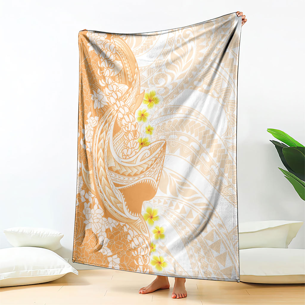 Orange Hawaii Shark Tattoo Blanket Puakenikeni Lei Plumeria Polynesian Pattern