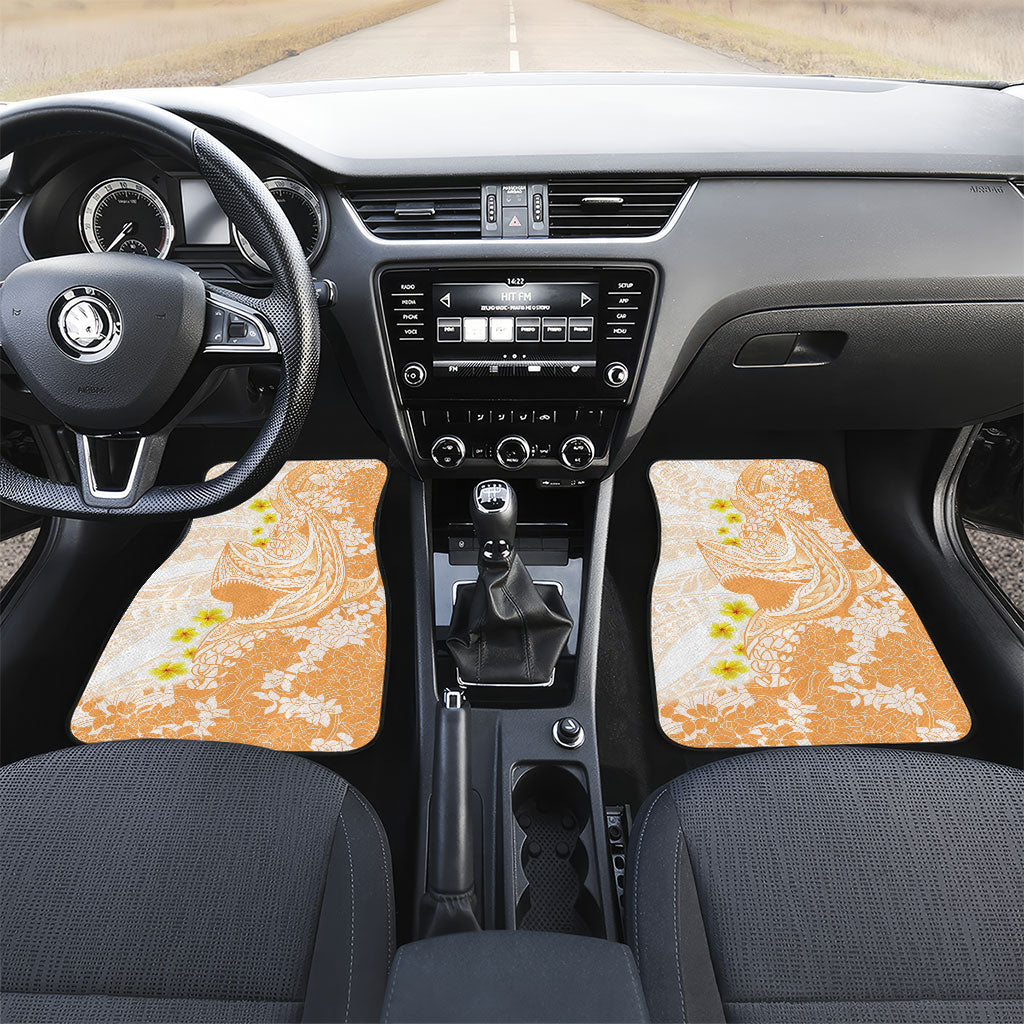 Orange Hawaii Shark Tattoo Car Mats Puakenikeni Lei Plumeria Polynesian Pattern