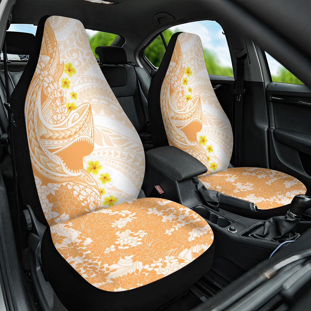 Orange Hawaii Shark Tattoo Car Seat Cover Puakenikeni Lei Plumeria Polynesian Pattern