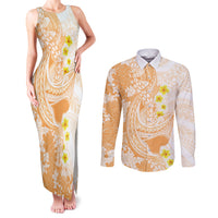 Orange Hawaii Shark Tattoo Couples Matching Tank Maxi Dress and Long Sleeve Button Shirt Puakenikeni Lei Plumeria Polynesian Pattern LT14 Orange - Polynesian Pride