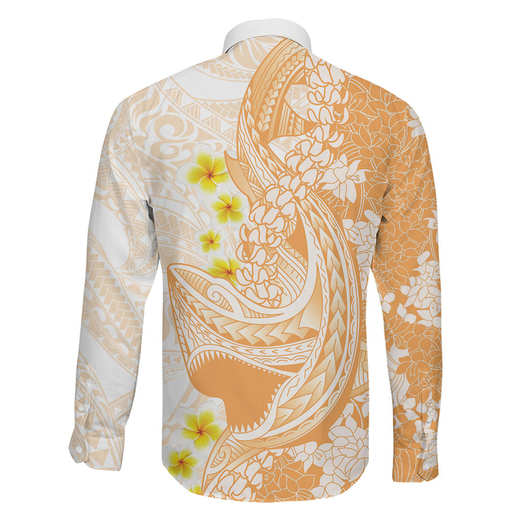 Orange Hawaii Shark Tattoo Family Matching Long Sleeve Bodycon Dress and Hawaiian Shirt Puakenikeni Lei Plumeria Polynesian Pattern LT14 - Polynesian Pride