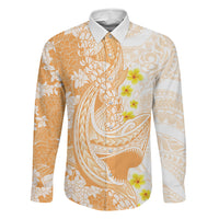 Orange Hawaii Shark Tattoo Family Matching Off The Shoulder Long Sleeve Dress and Hawaiian Shirt Puakenikeni Lei Plumeria Polynesian Pattern LT14 Dad's Shirt - Long Sleeve Orange - Polynesian Pride